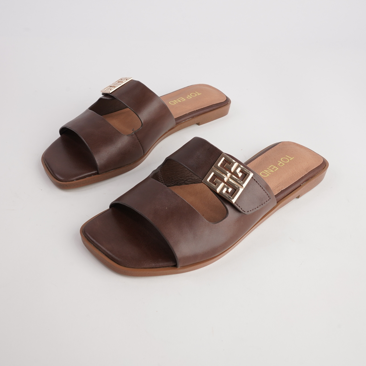 Larino Choc Leather Slides - TOP END | Shouz