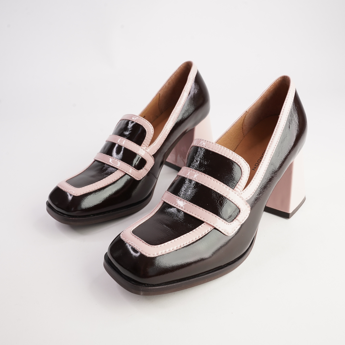 Bergen Coffee/ Pink Patent Leather Heels - TAMARA LONDON | Shouz