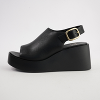 Ariani Black Leather Wedges