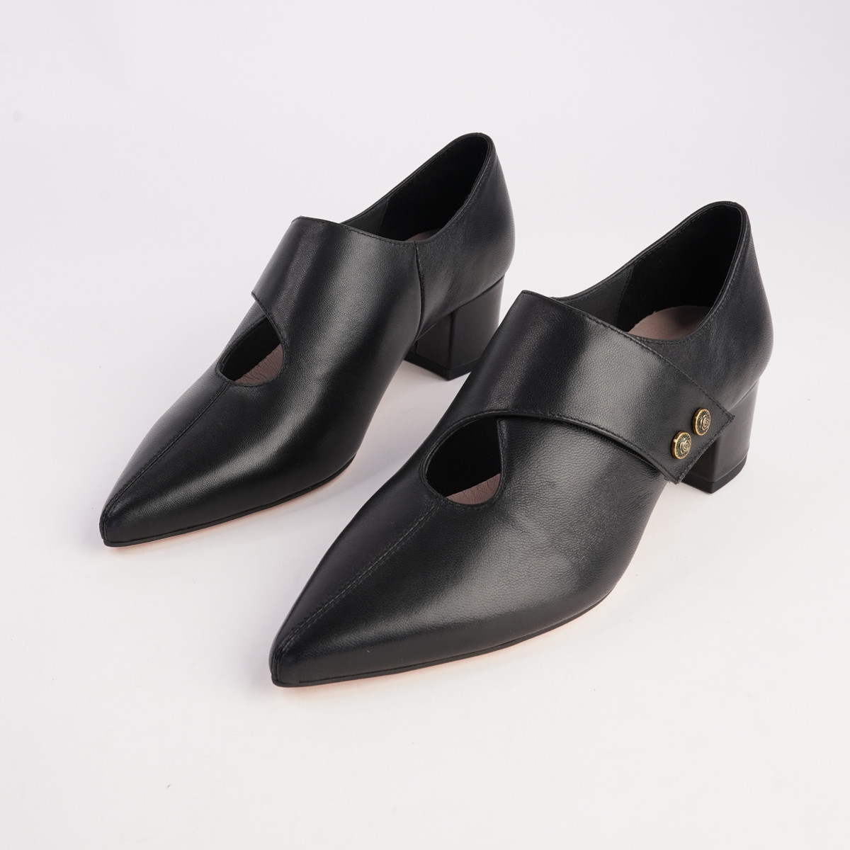 Arrie Black Leather Heels - TOP END | Shouz