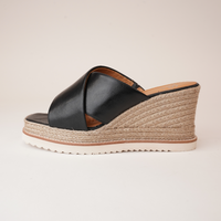 Zelie Black Leather Espadrille Wedges