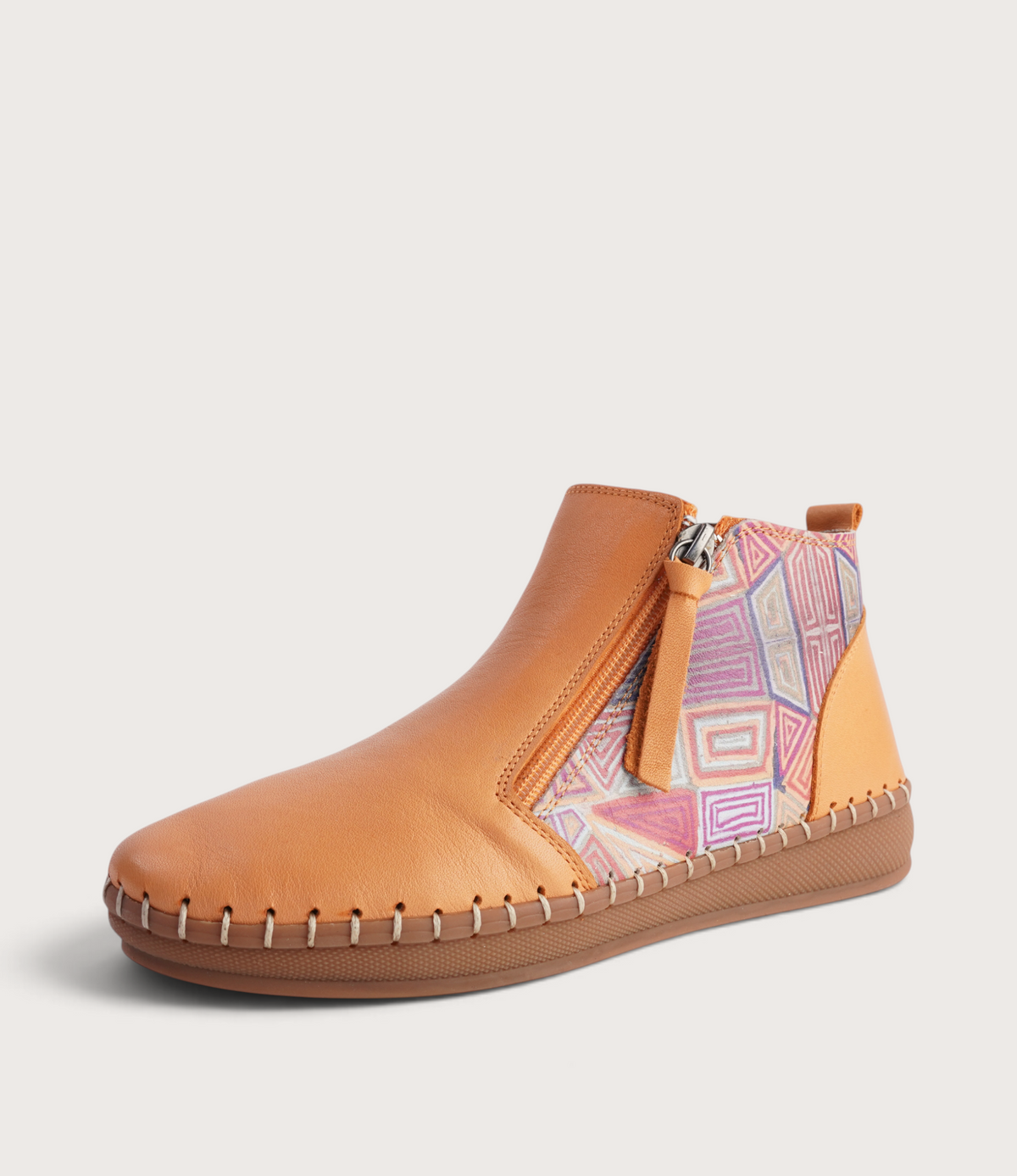 Regan Orange Mosaic Leather Ankle Boots