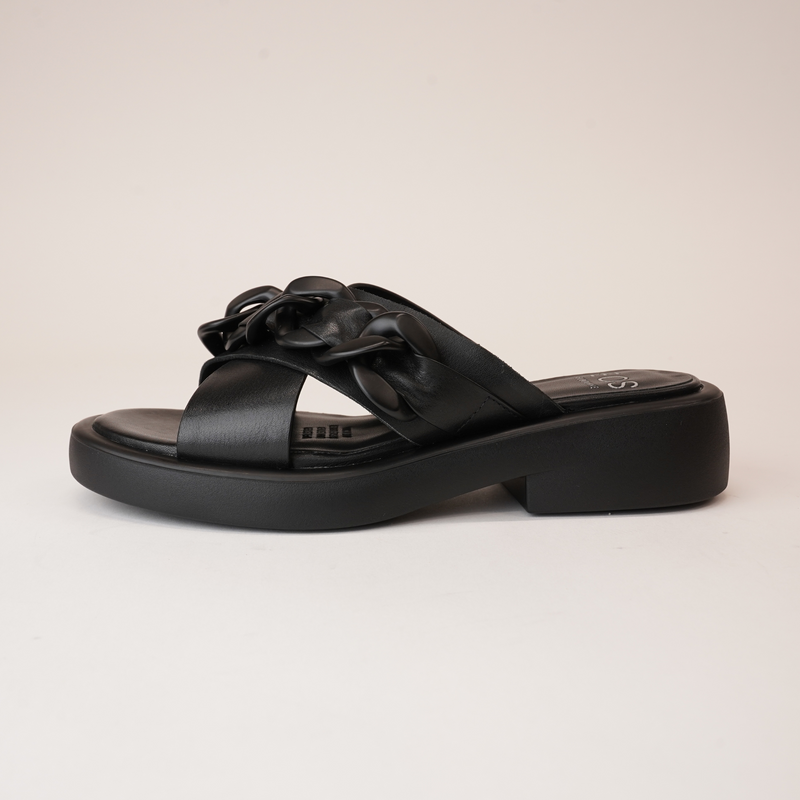 Elease Black Leather Slides