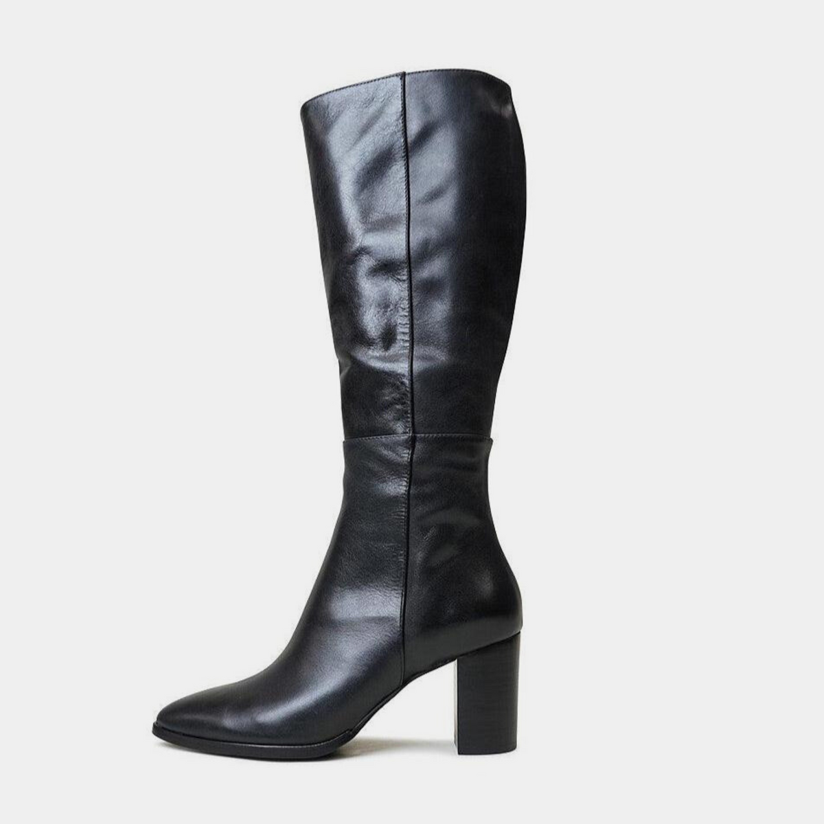 Allouta Black Leather Knee High Boots - Shouz