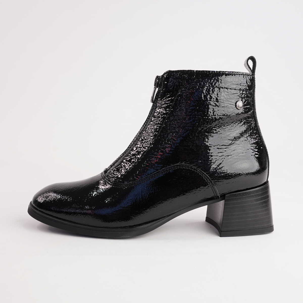 Dora Black Patent Leather Ankle Boots