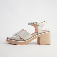 Jemi Beige And Gold Wash Leather Heels