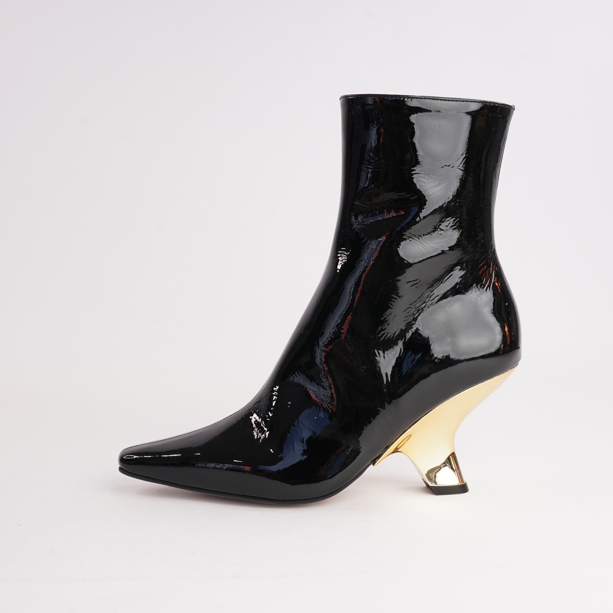 Ag-24573 Black Patent/ Gold Heel Leather Ankle Boots