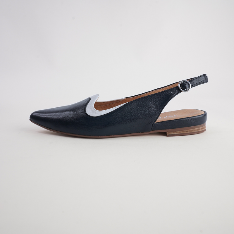 Yeska Navy Leather/ Ivory Flats