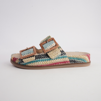Ixey Blue Multi Raffia Slides