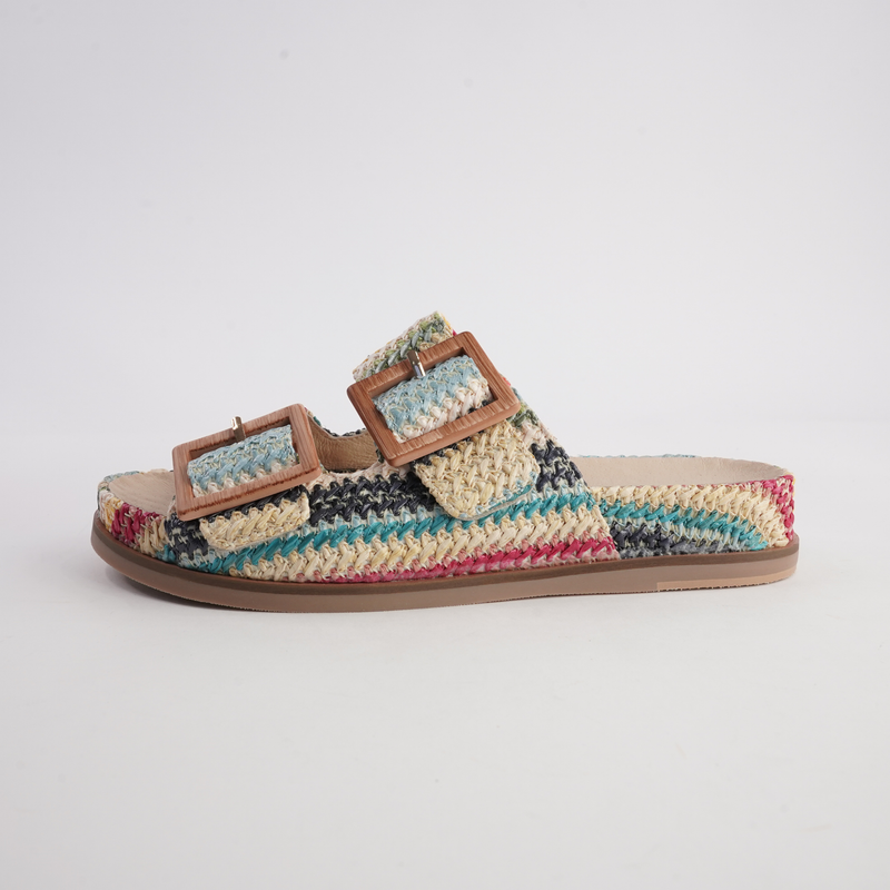 Ixey Blue Multi Raffia Slides