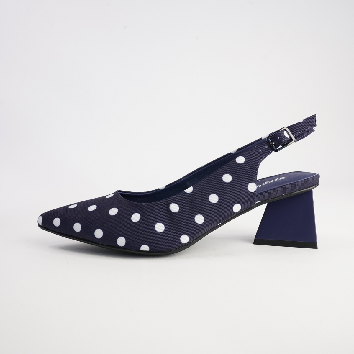 Ihops Navy White Spots Leather Heels - DJANGO AND JULIETTE | Shouz