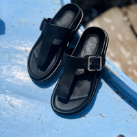 Aero Black Leather Sandals