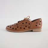 Aksel Dark Tan Leather Lace Up Flats - DJANGO AND JULIETTE | Shouz