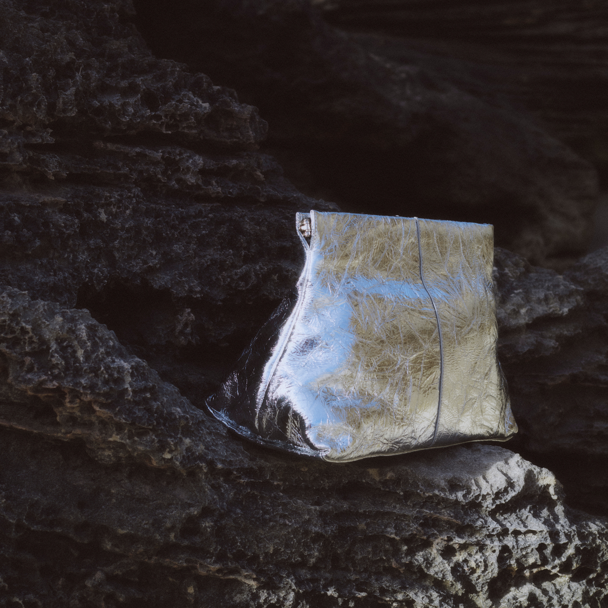 Aevie Metallic Crinkle Patent Leather Clutch