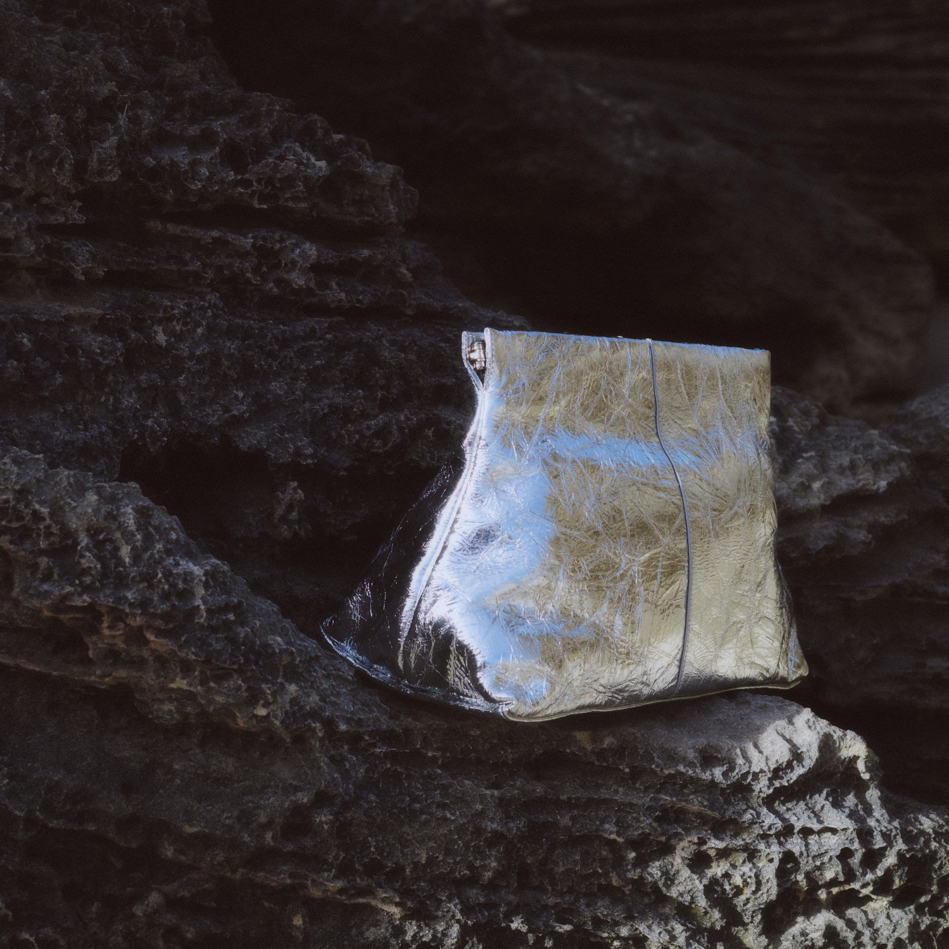 Aevie Metallic Crinkle Patent Leather Clutch