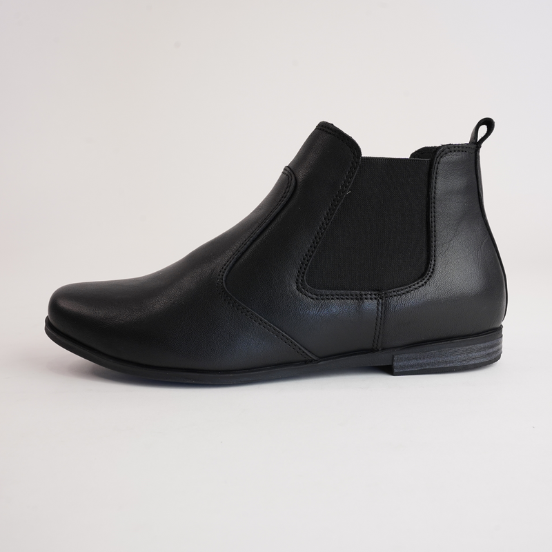 Crystal Black Leather Ankle Boots