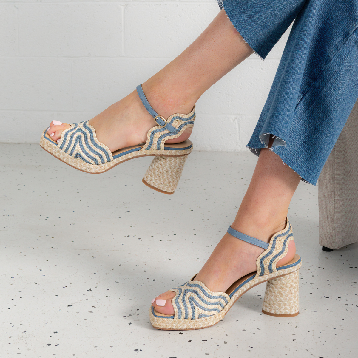 Danae Pale Blue/White Leather Espadrille Heels
