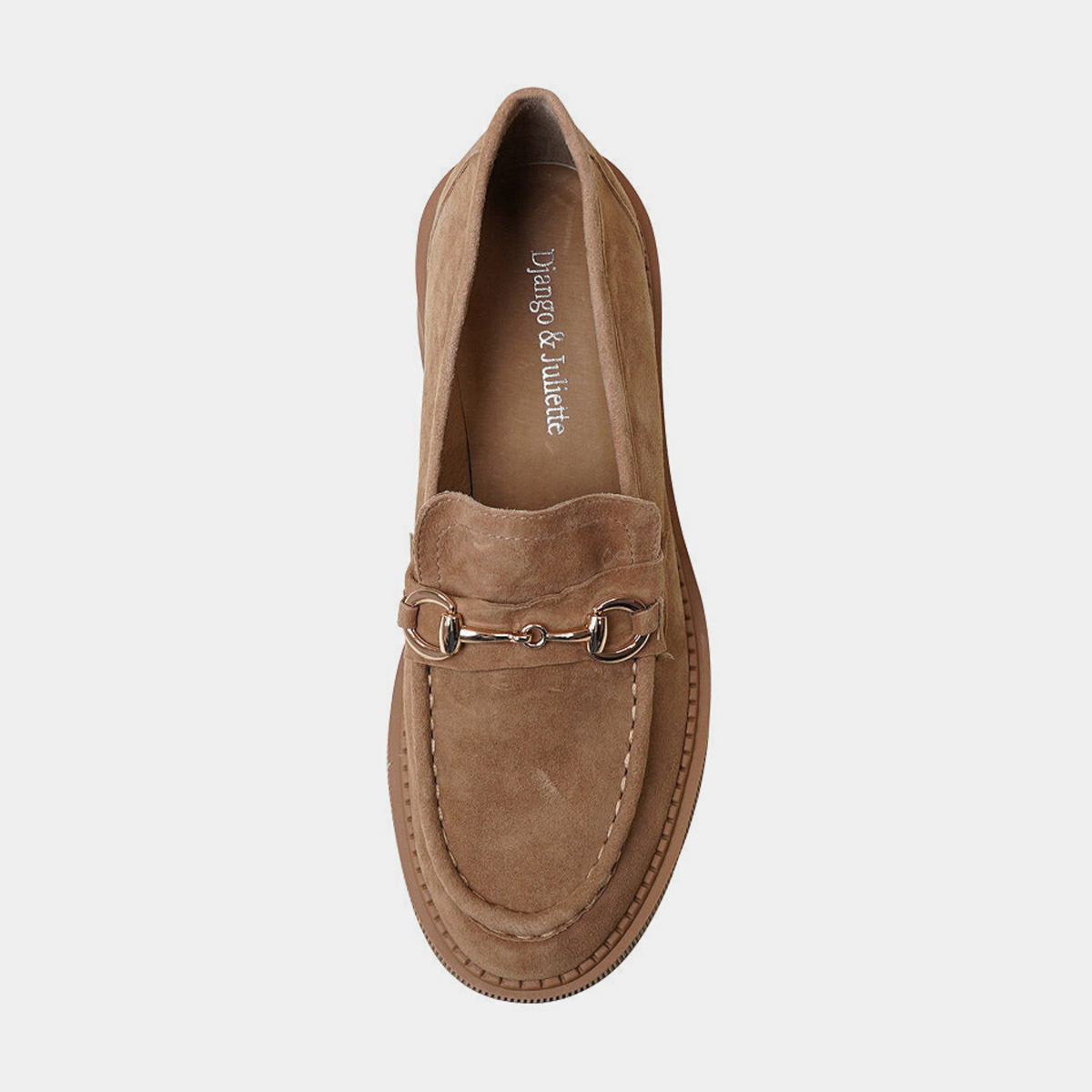 Zoey Light Choc Suede Heeled Loafers - DJANGO AND JULIETTE | Shouz