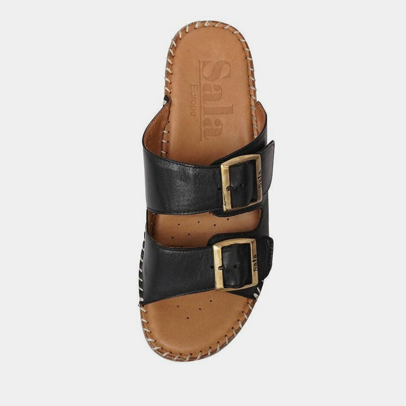 Oasis Black Leather Slides