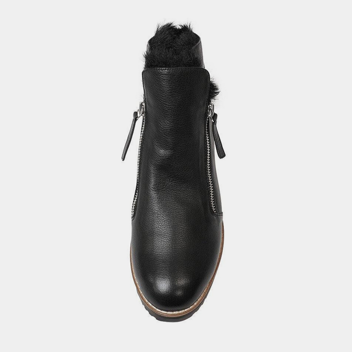 Opal Black Leather/ Black Fur Ankle Boots