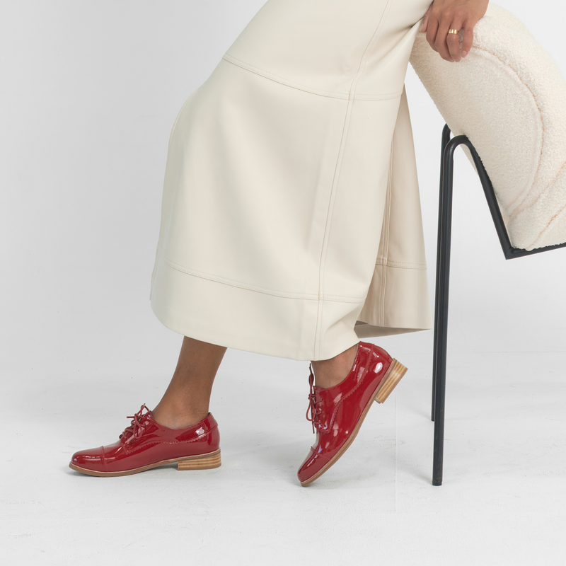 Leeze Dark Red Patent Leather Lace Up Flats