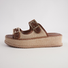 Vexta Choc Leather/ Natural Raffia Slides