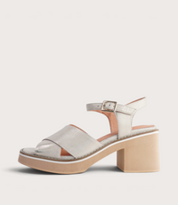 Jemi Beige And Gold Wash Leather Heels