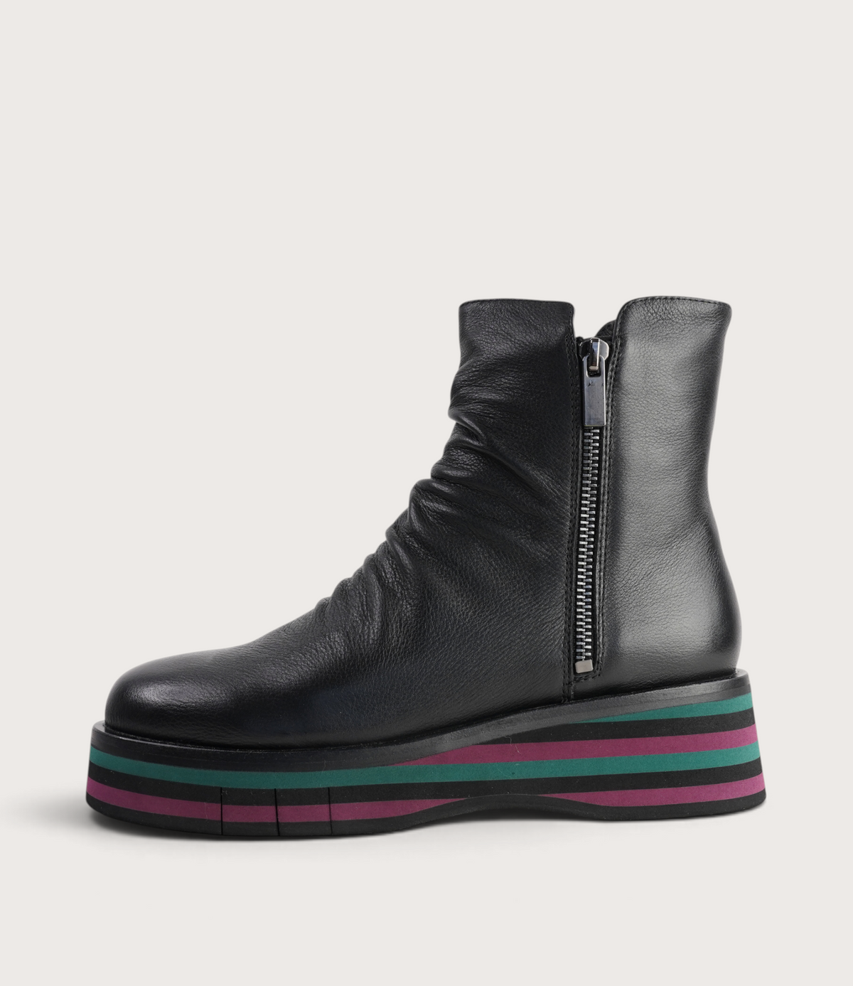 Ganni Black Leather/ Forest and Black Sole Ankle Boots