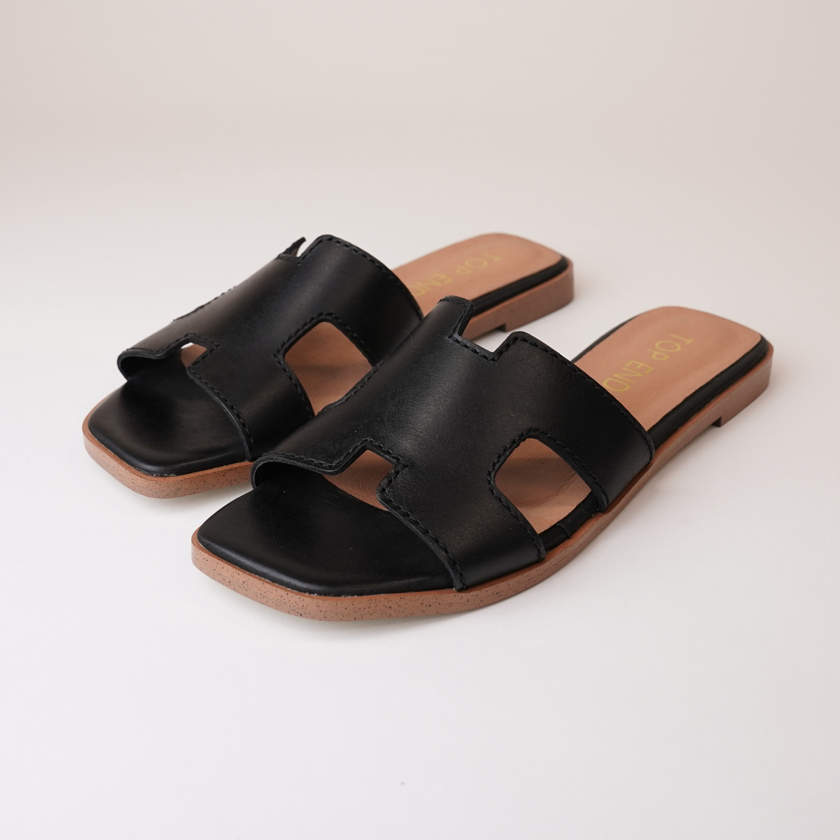 Lycha Black Leather Slides - TOP END | Shouz