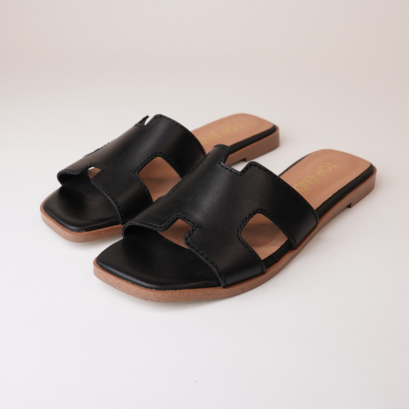 Lycha Black Leather Slides