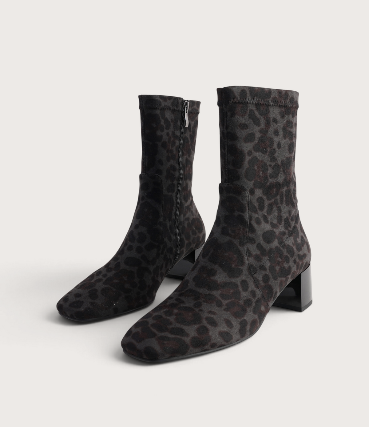 June Black Leopard Stretch Ankle Boots