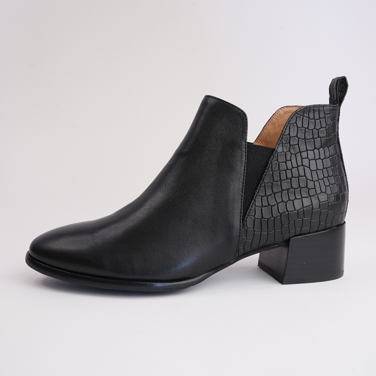 Anexia Black Croc Leather Ankle Boots - Shouz
