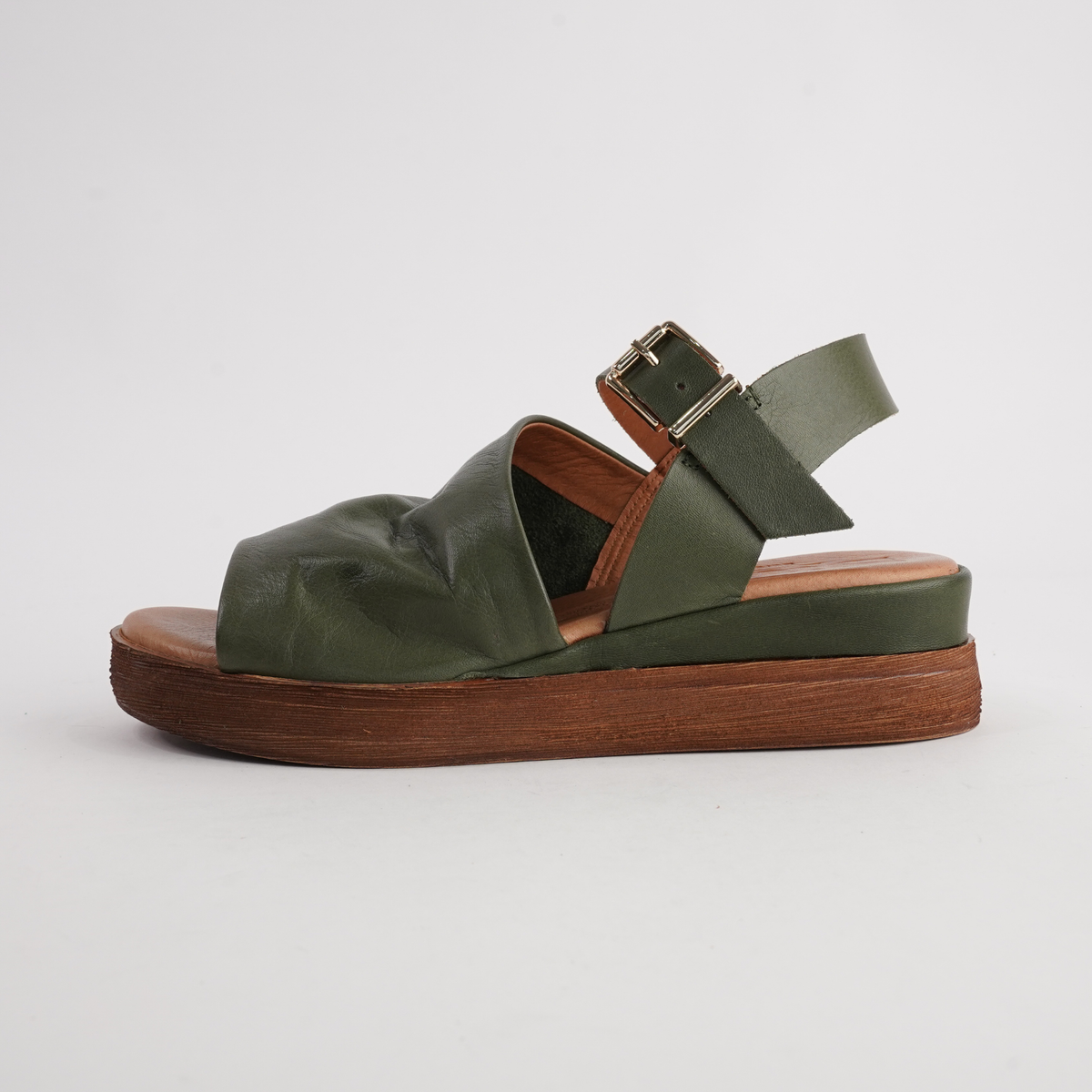 Positano Dark Olive Leather Sandals - SALA | Shouz