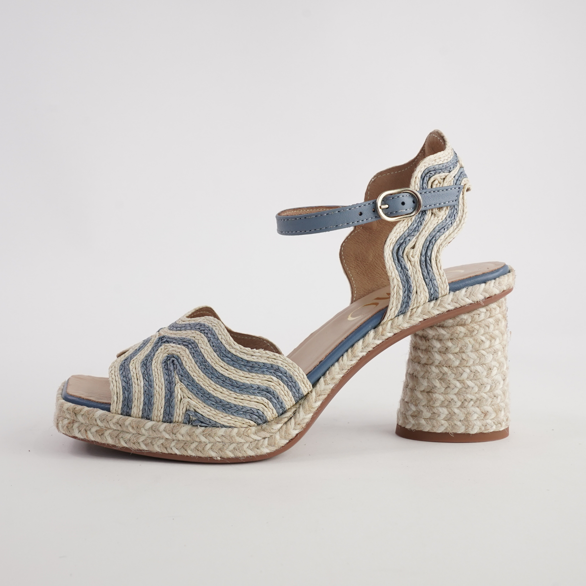 Danae Pale Blue/White Leather Espadrille Heels - GAIMO | Shouz