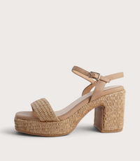 Kondry Natural Raffia/ Camel Leather Heels