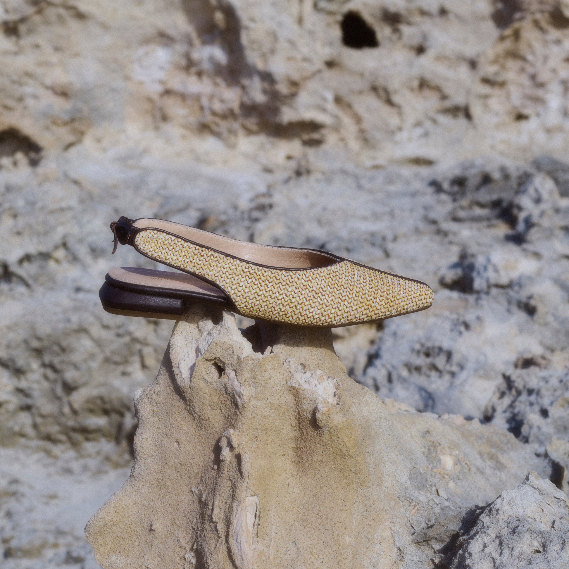 Valentina Raffia/ Brown Leather Flats - WITH GRACE | Shouz