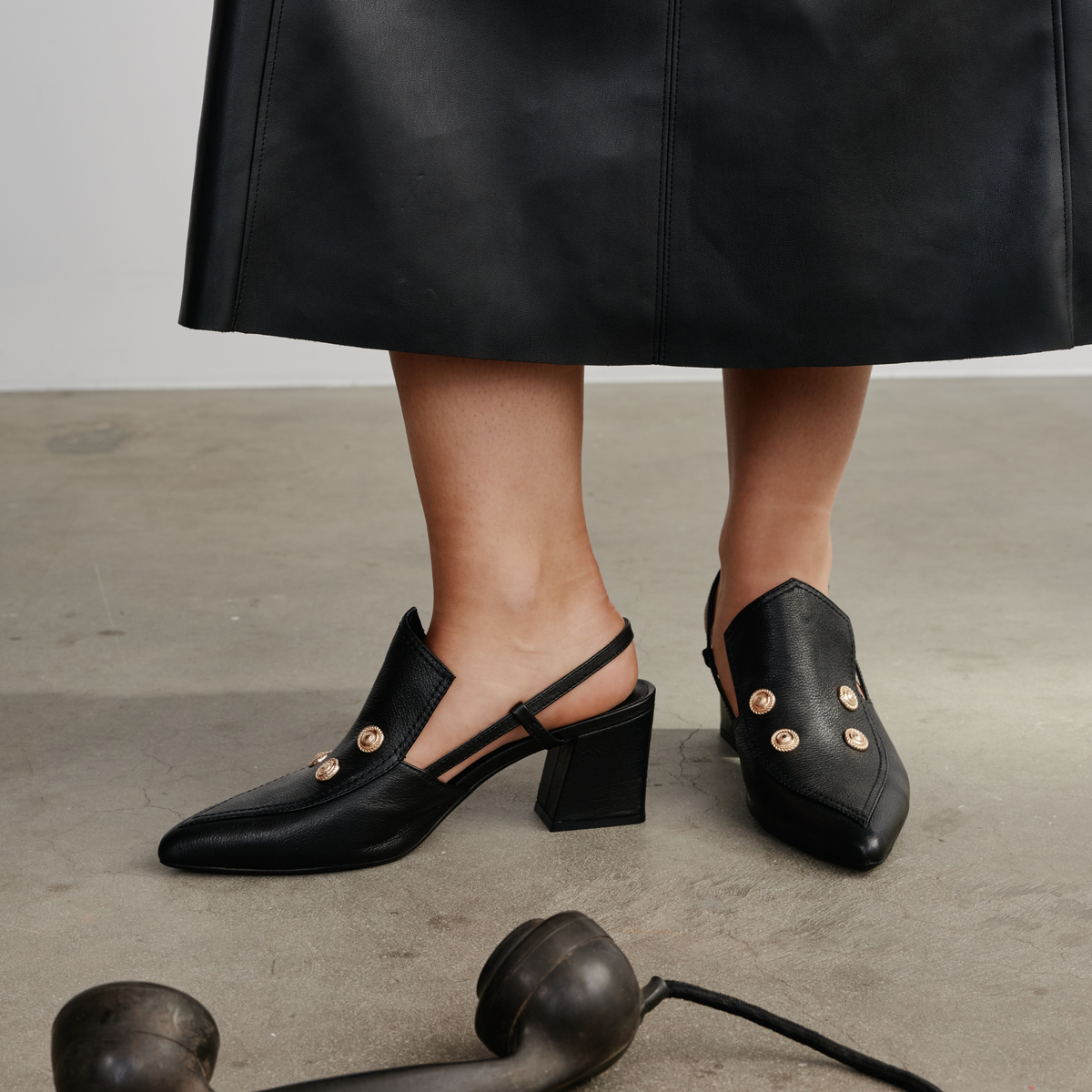 Millso Black Leather Heels
