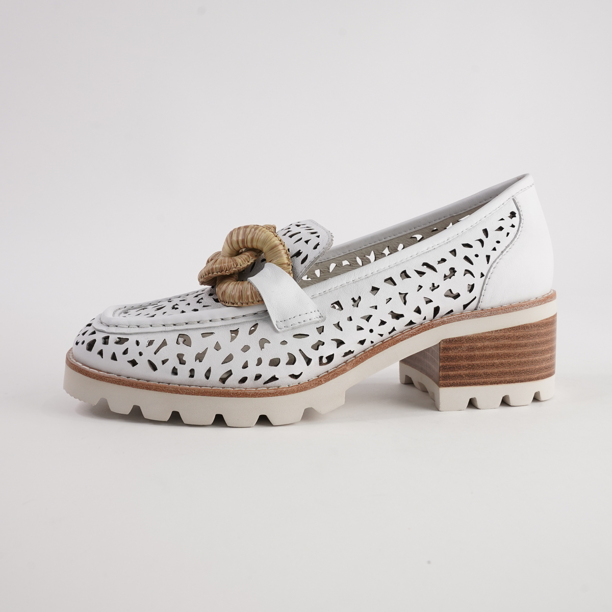 Popo White Leather Heeled Loafers - BRESLEY | Shouz