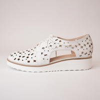 Otay White Leather/ White Sole Lace Up Flats