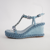 Vontey Denim Suede Wedge Sandals - DJANGO AND JULIETTE | Shouz