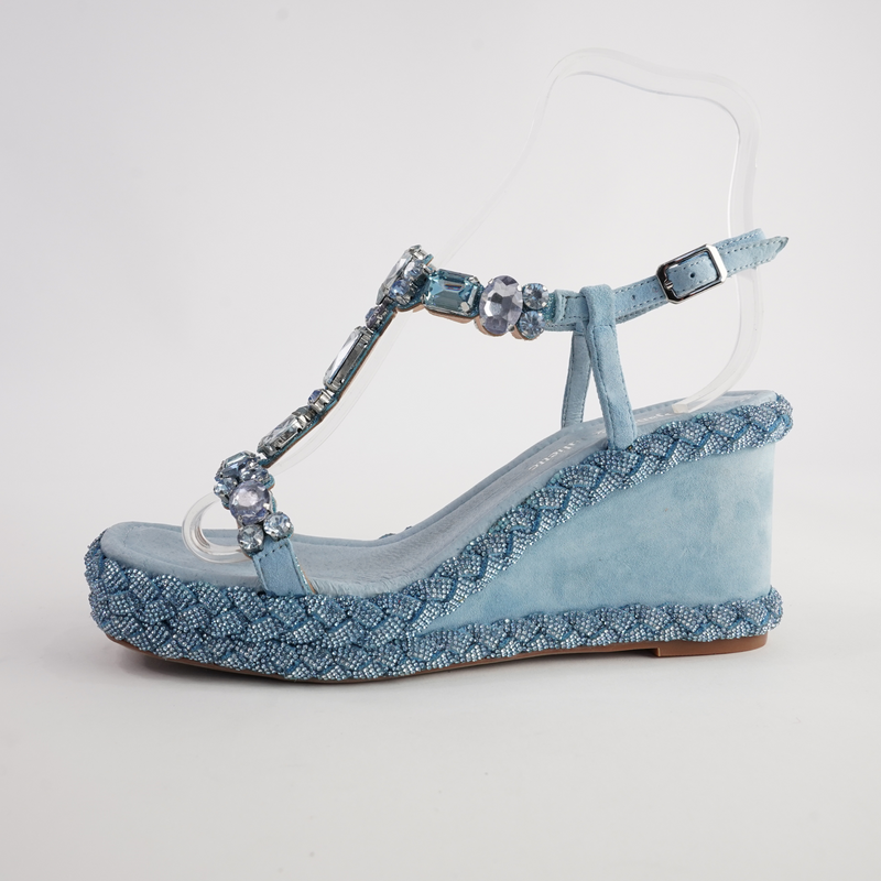 Vontey Denim Suede Wedge Sandals