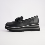 Ealia Black Leather/ Black Charcoal Sole Loafers - DJANGO AND JULIETTE | Shouz