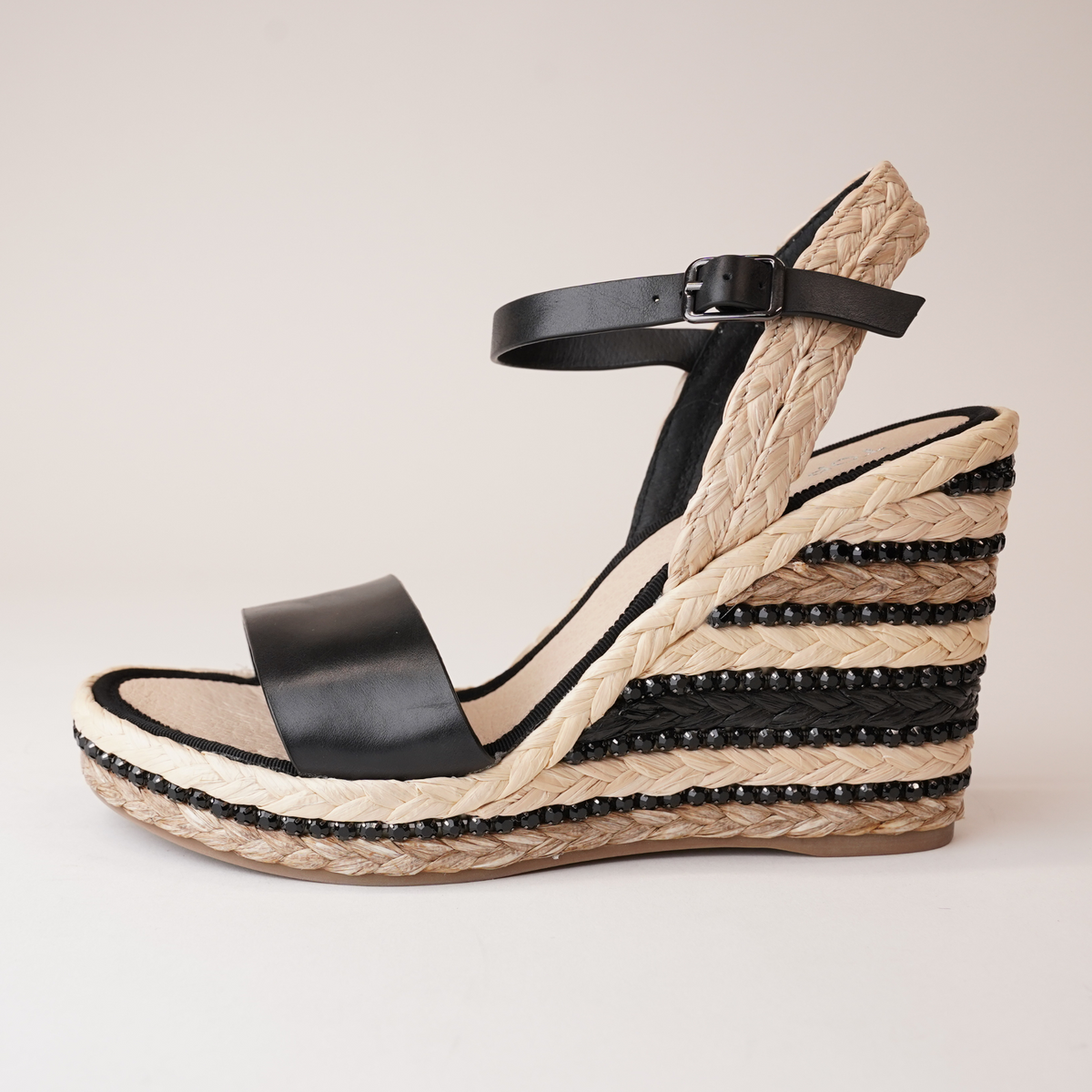 Etroya Black Leather Espadrille Wedges - TOP END | Shouz