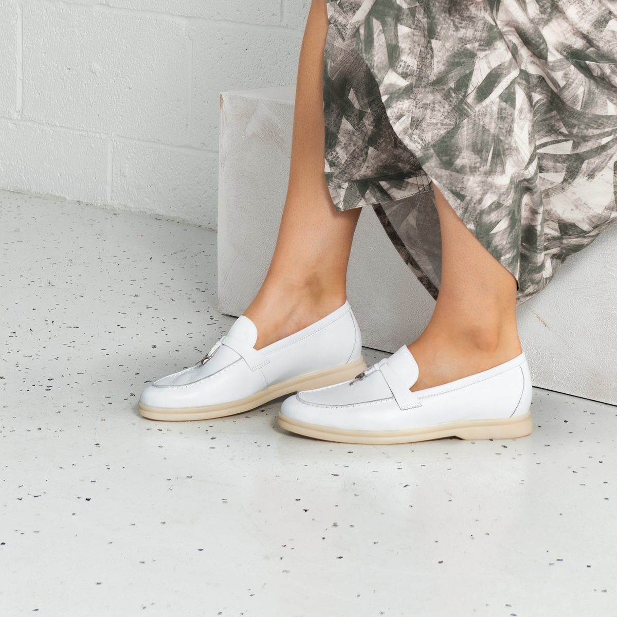 Lydea White Leather Loafers
