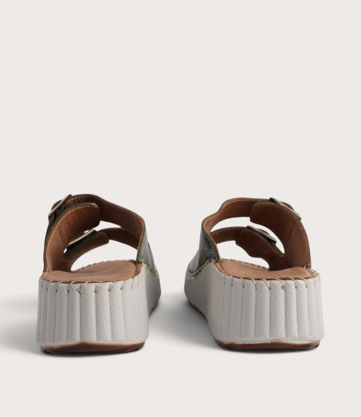 Solena Dark Olive Leather Slides