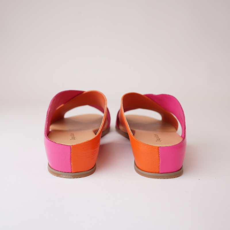 Harli New Orange/ Hot Pink Leather Slides