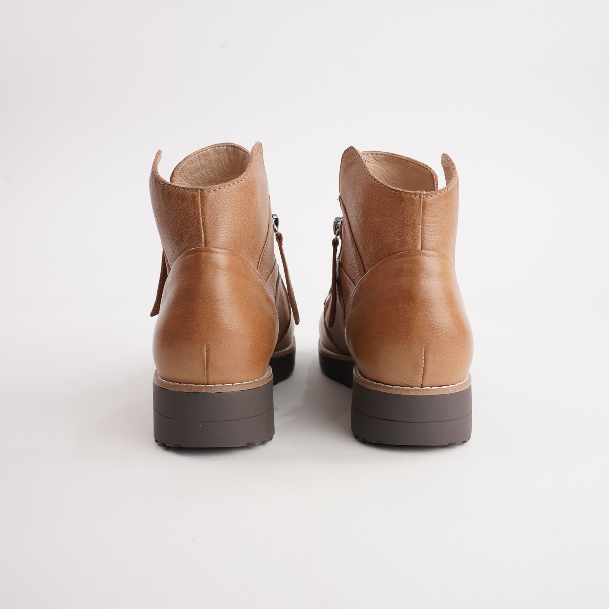 Omeah Dark Tan/ Choc Sole Leather Ankle Boots
