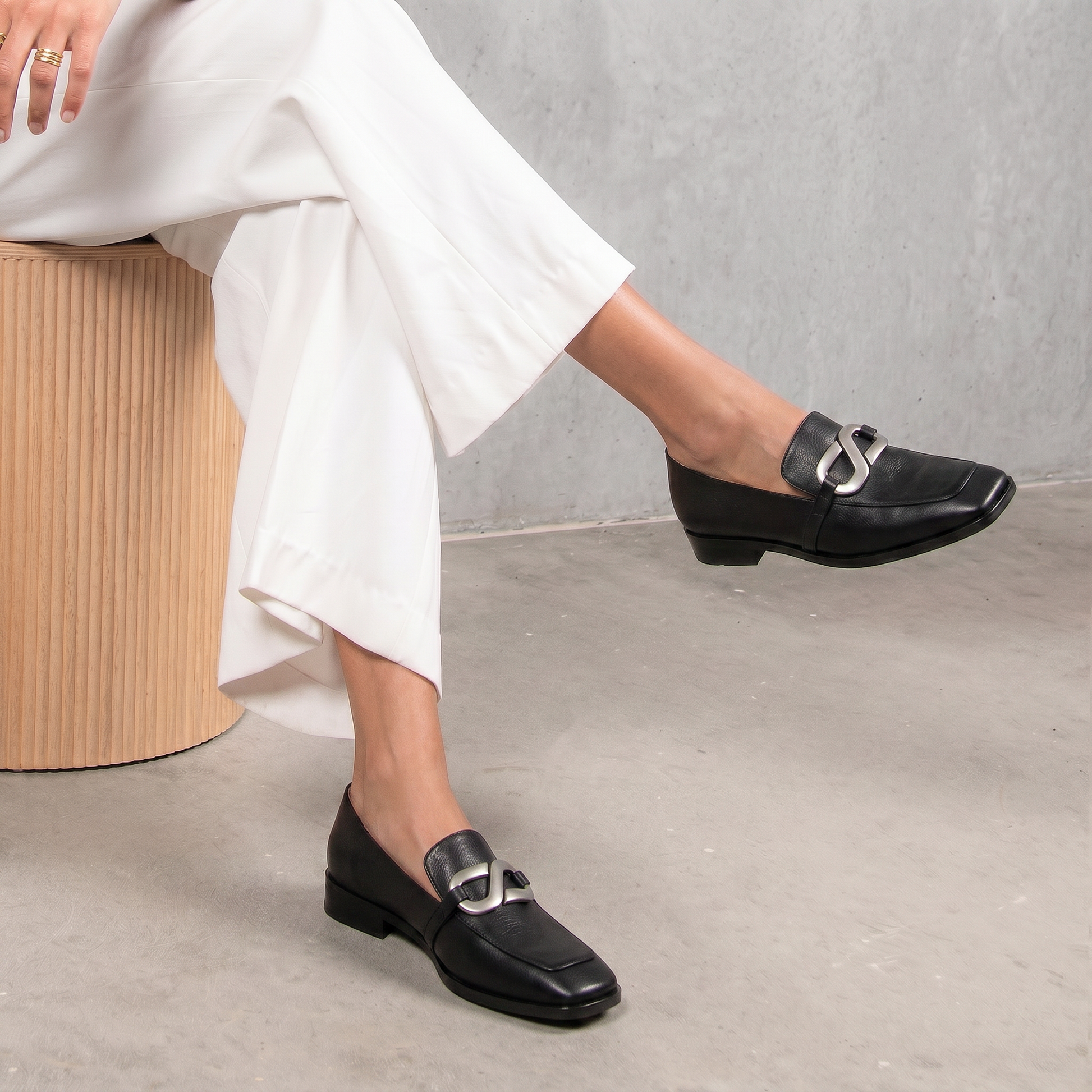 Damon Black Leather Loafers