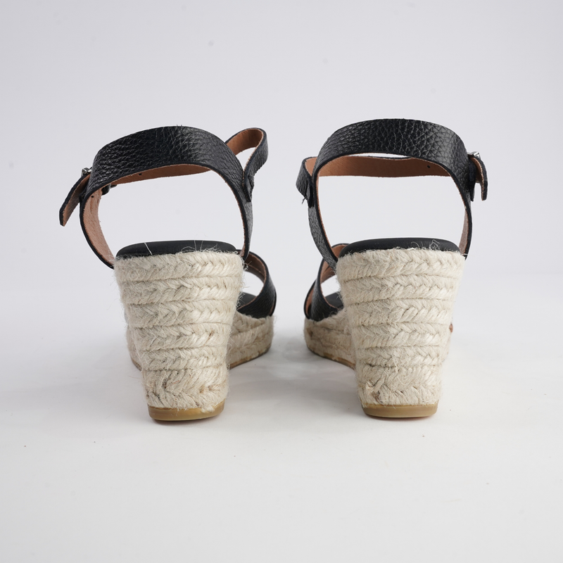 Remi Doya Negro Leather Espadrille Wedges