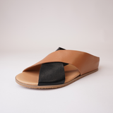 Harli Black/ Dark Tan Leather Slides